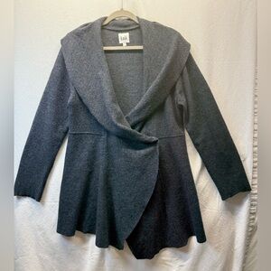 Luii Cozy 💯% Wool Wrap Cardi Forest Fairy Grey Witchy Vibe Shawl Collar Asym Hem